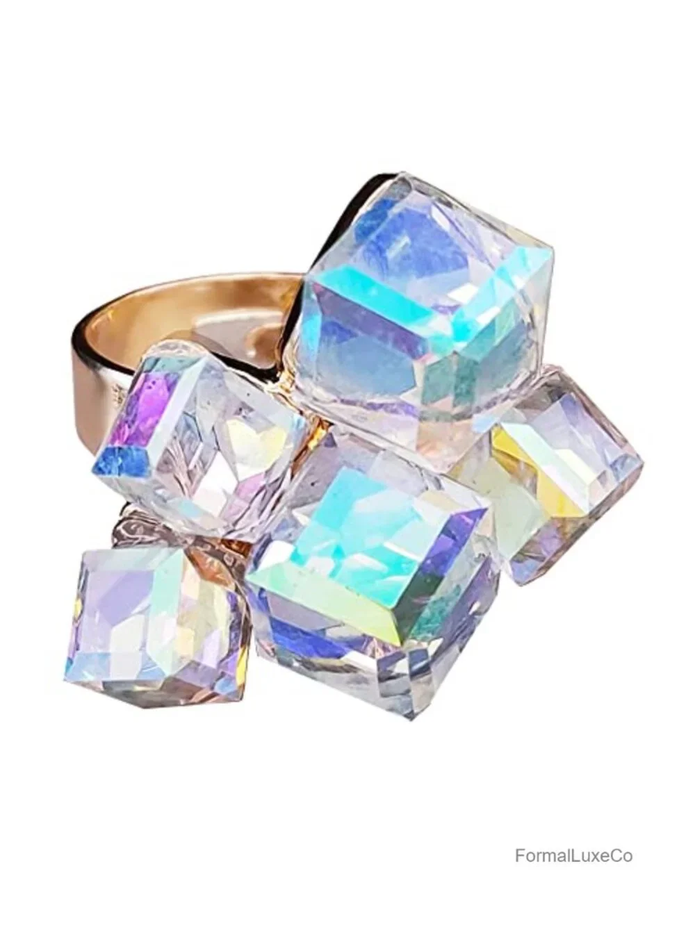 Boho Square Crystal Statement Ring for Women Adjustable Gold Plated
